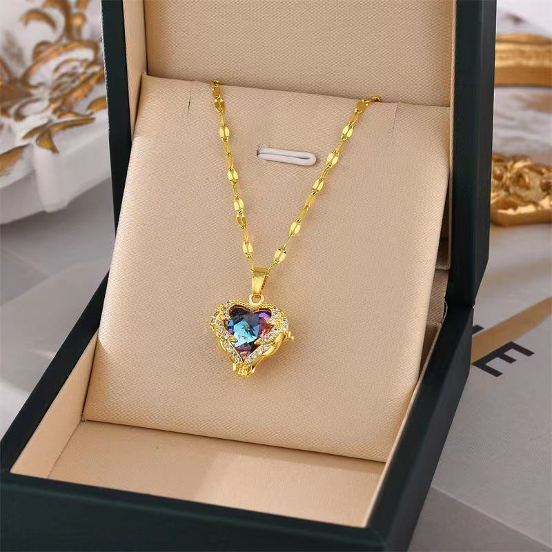 Blue-Purple Crystal Ocean Heart Necklace