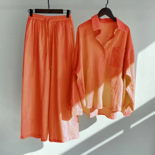 Women's Spring Cotton and Linen Shirt 2-Piece Set