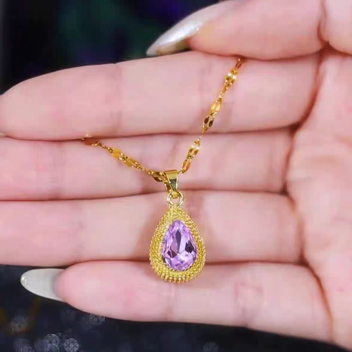 Purple Water Drop Locket Chain