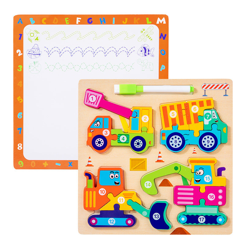 Children's 3D Wooden Puzzle Toy, Front Assembly + Back Drawing