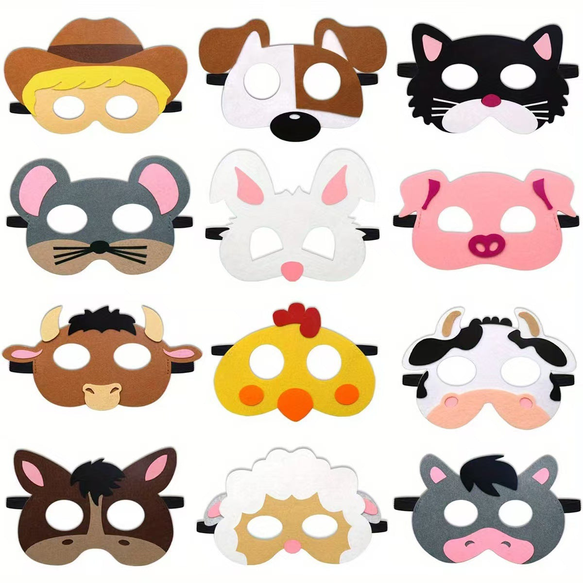 【12 Pcs】Cartoon animal felt masks