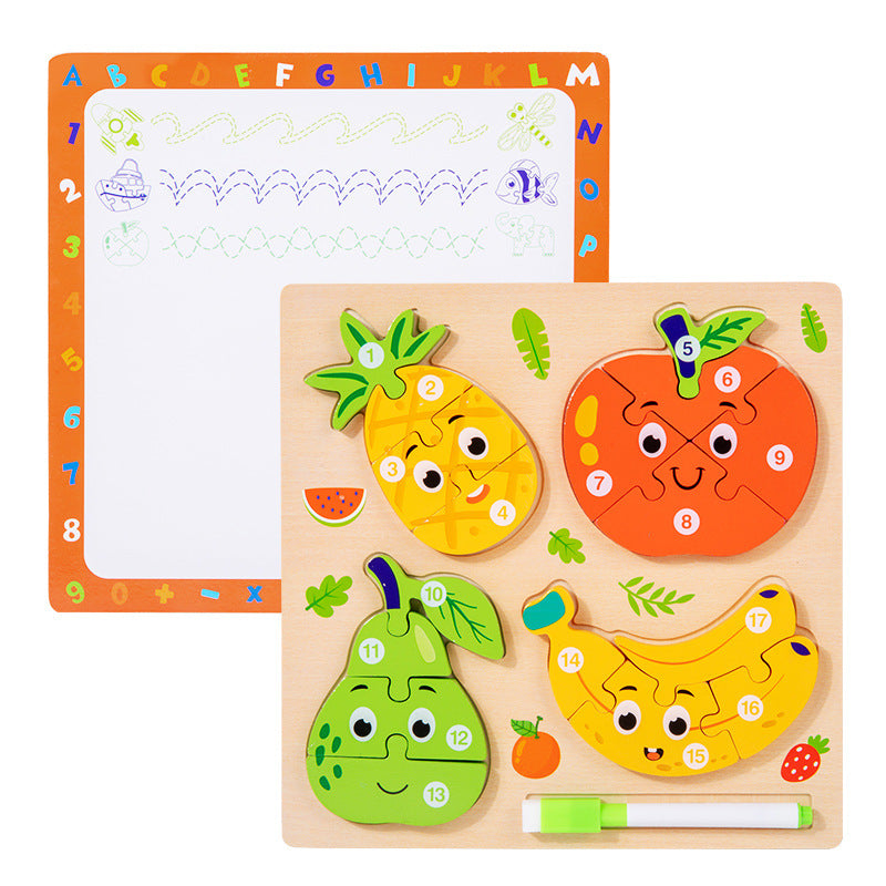 Children's 3D Wooden Puzzle Toy, Front Assembly + Back Drawing