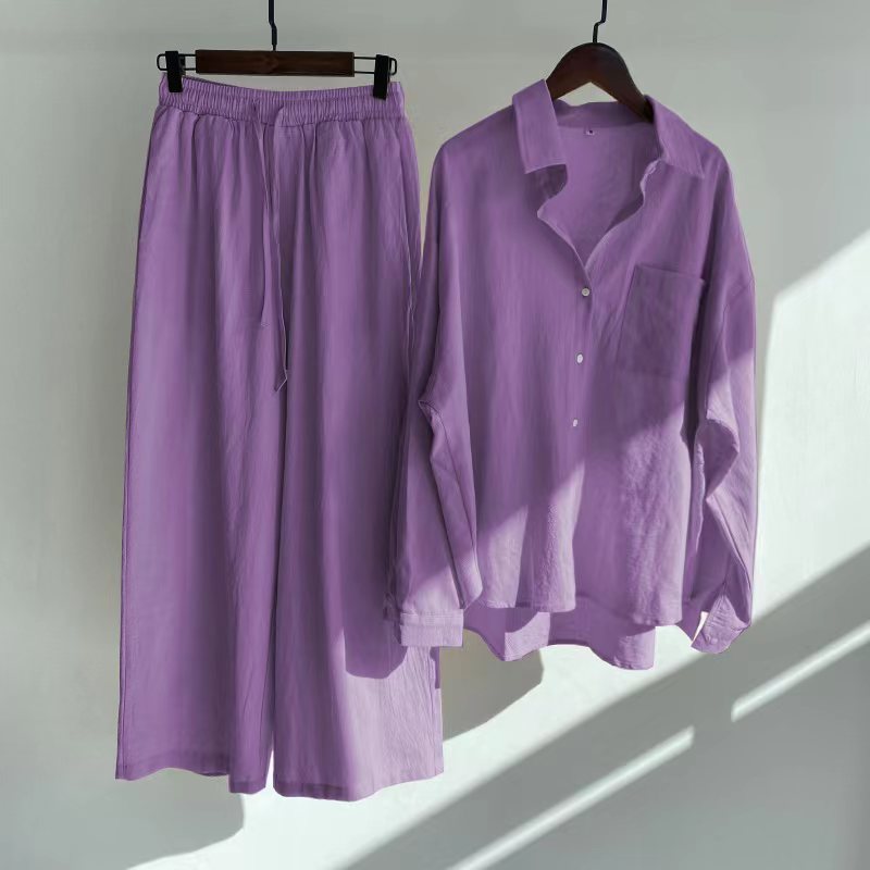 Women's Spring Cotton and Linen Shirt 2-Piece Set