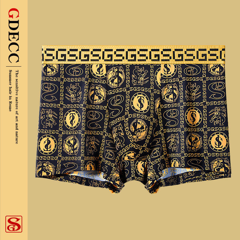 Men's Antibacterial Printed Underwear,Black Gold Knight Series