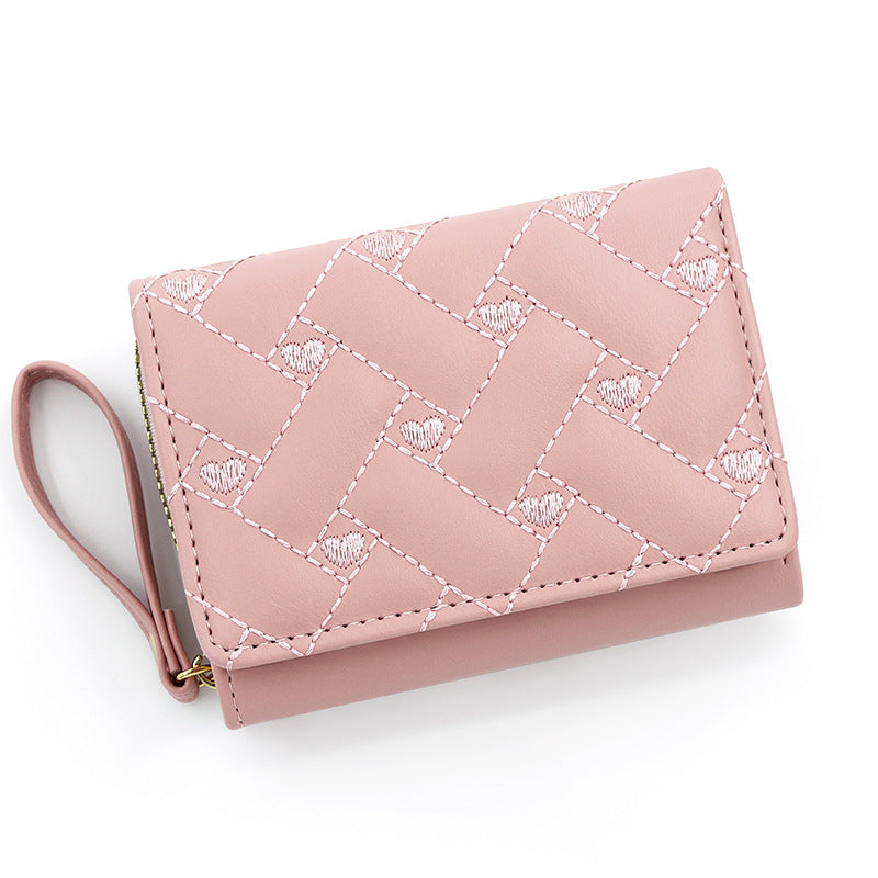 Women's embroidered heart Leather wallet, trifold bag, card holder