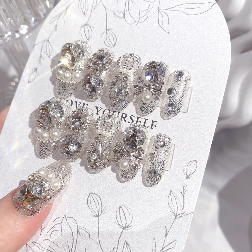 【24 Pcs】Silver Glitter Rhinestone Press-On Nails