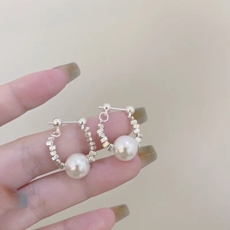 Crushed Silver & Pearl Earrings