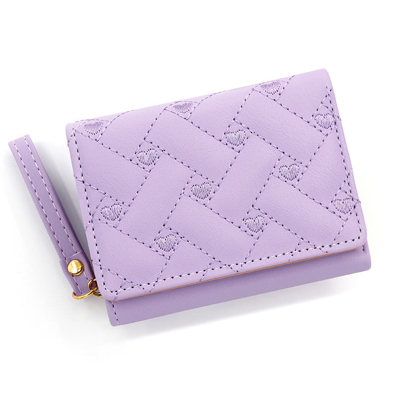 Women's embroidered heart Leather wallet, trifold bag, card holder