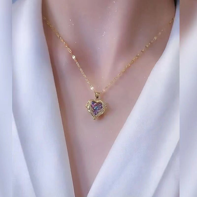 Blue-Purple Crystal Ocean Heart Necklace