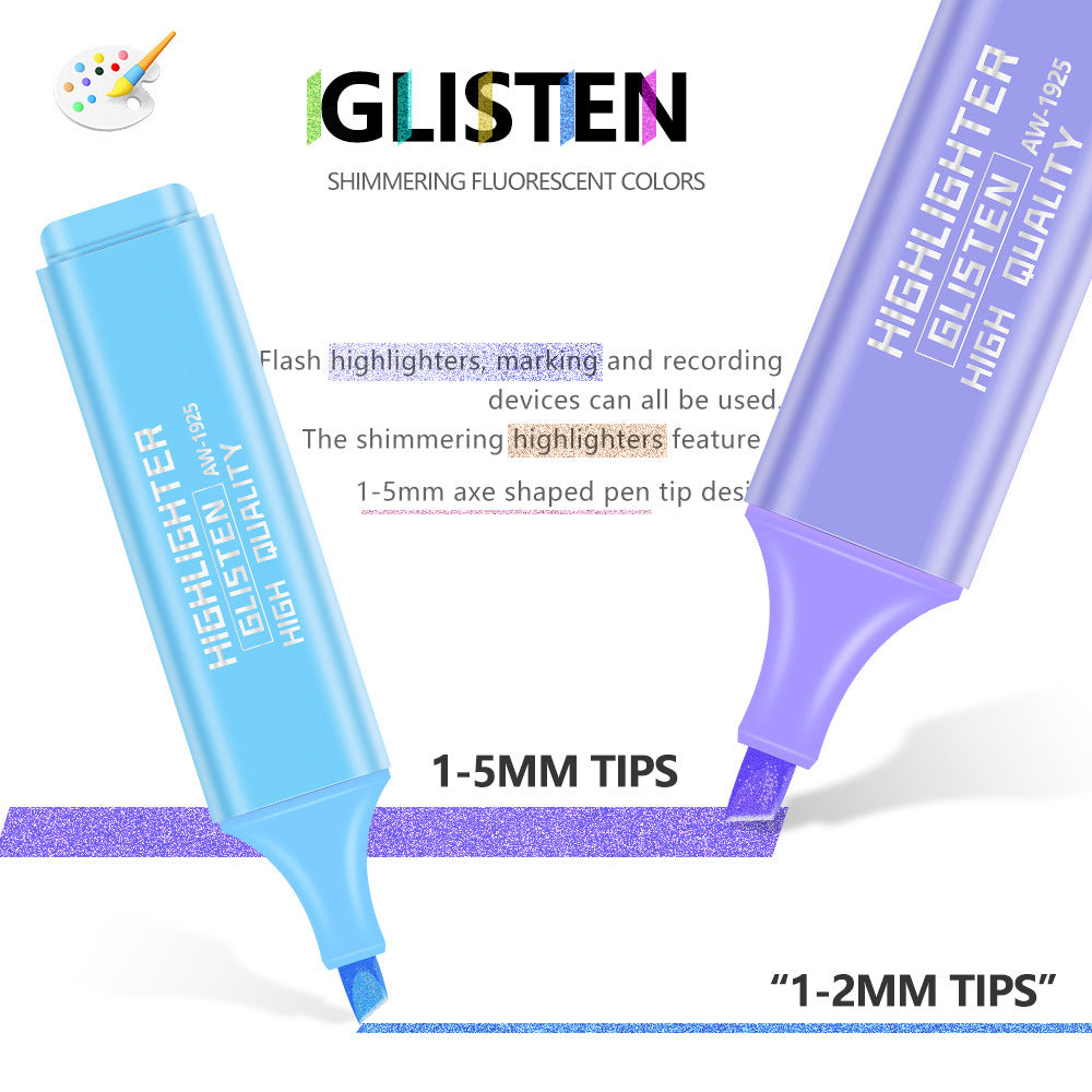 【8 PCS】Glitter multi-color highlighter pen set, children's painting graffiti pen, focus marker pen