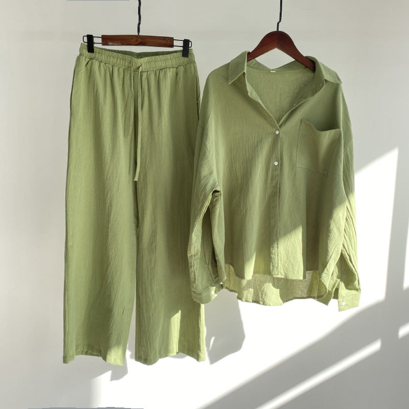 Women's Spring Cotton and Linen Shirt 2-Piece Set