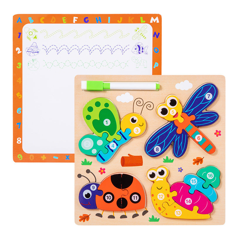 Children's 3D Wooden Puzzle Toy, Front Assembly + Back Drawing
