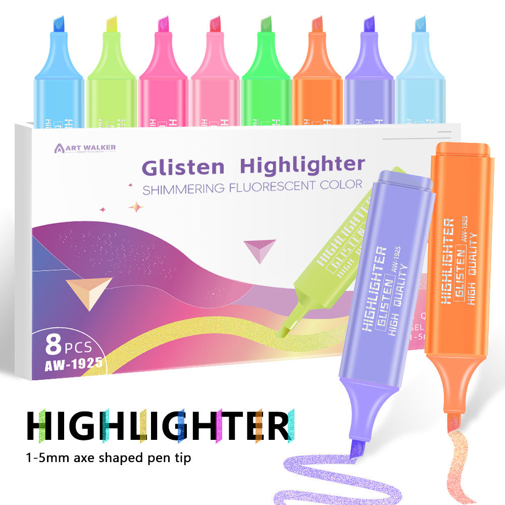 【8 PCS】Glitter multi-color highlighter pen set, children's painting graffiti pen, focus marker pen