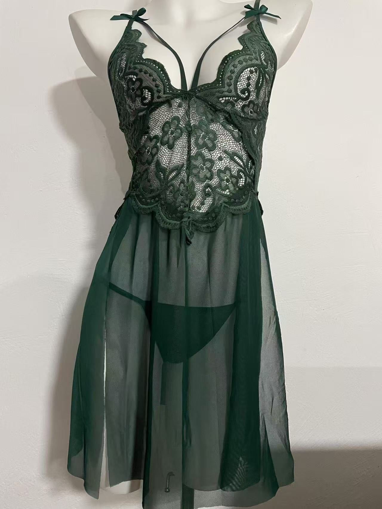 Mesh Lace Embroidered Floral Nightgown