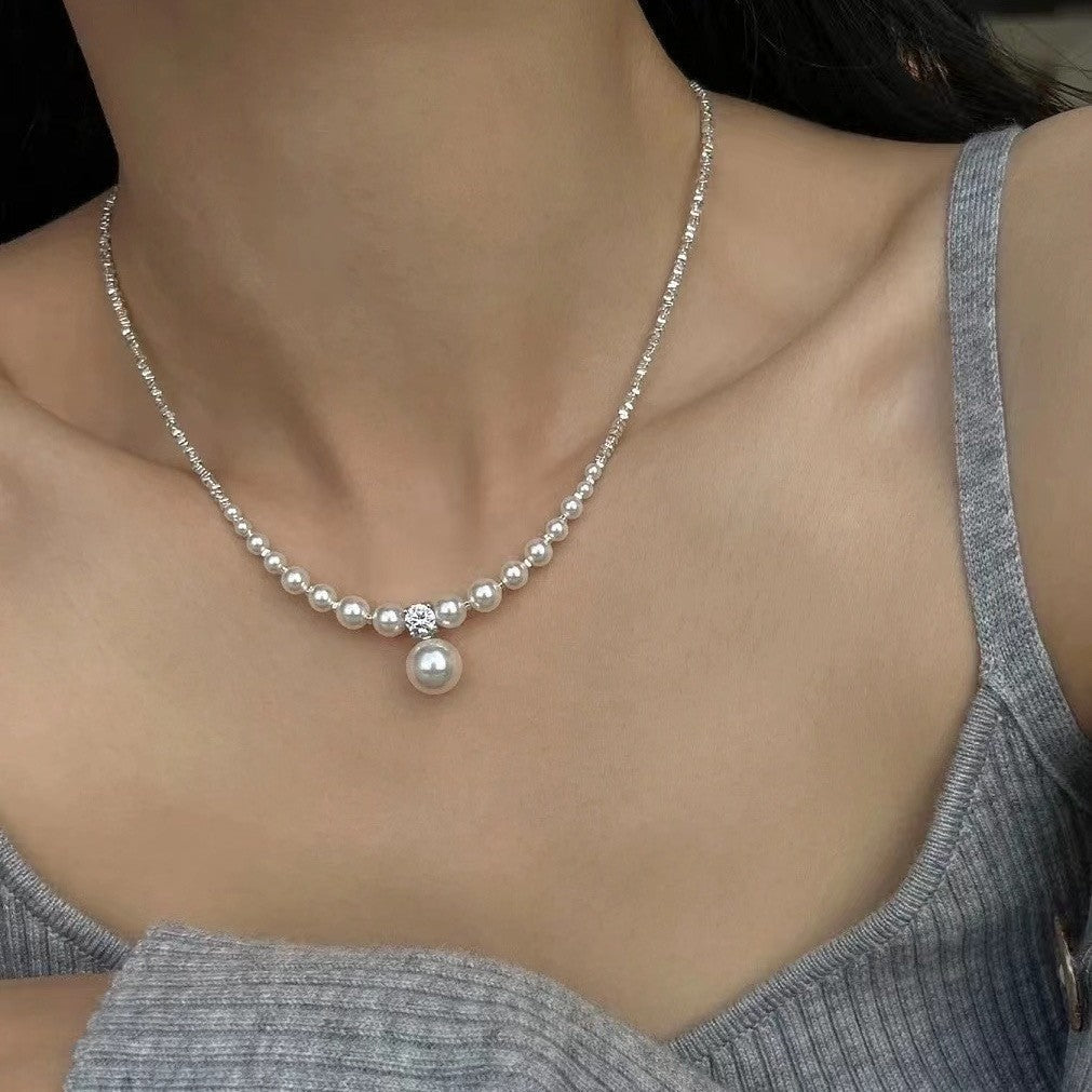 Handmade Silver Bead Pearl Necklace
