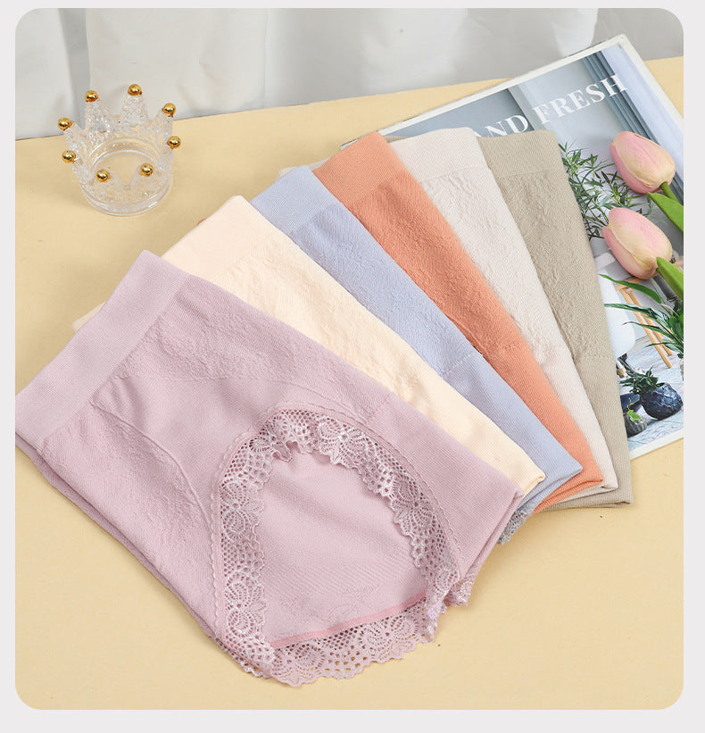 【6 Pcs】Women's Plus-Size Breathable Mid-to-High Rise Lace-Trim Panties