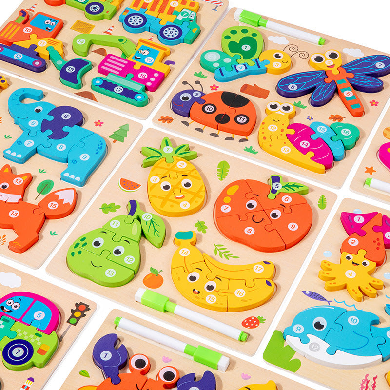 Children's 3D Wooden Puzzle Toy, Front Assembly + Back Drawing