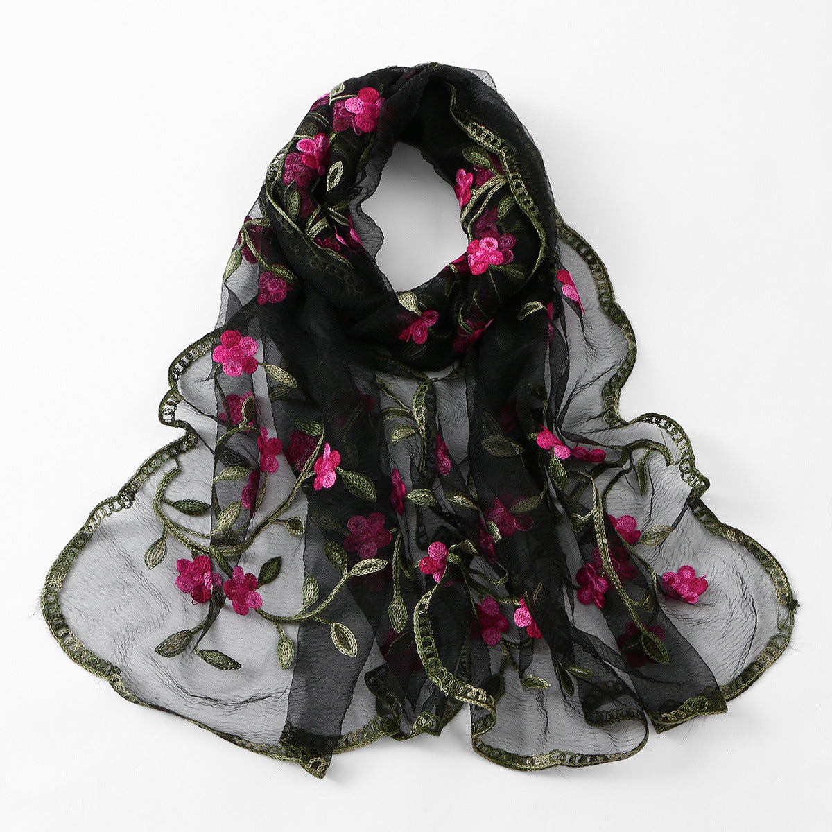 High Quality——Women's Summer Lace Floral Embroidered Scarf – Lightweight Hijab Head Wrap 180*60cm