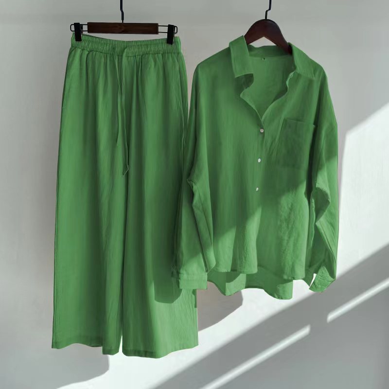Women's Spring Cotton and Linen Shirt 2-Piece Set