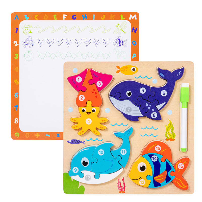 Children's 3D Wooden Puzzle Toy, Front Assembly + Back Drawing