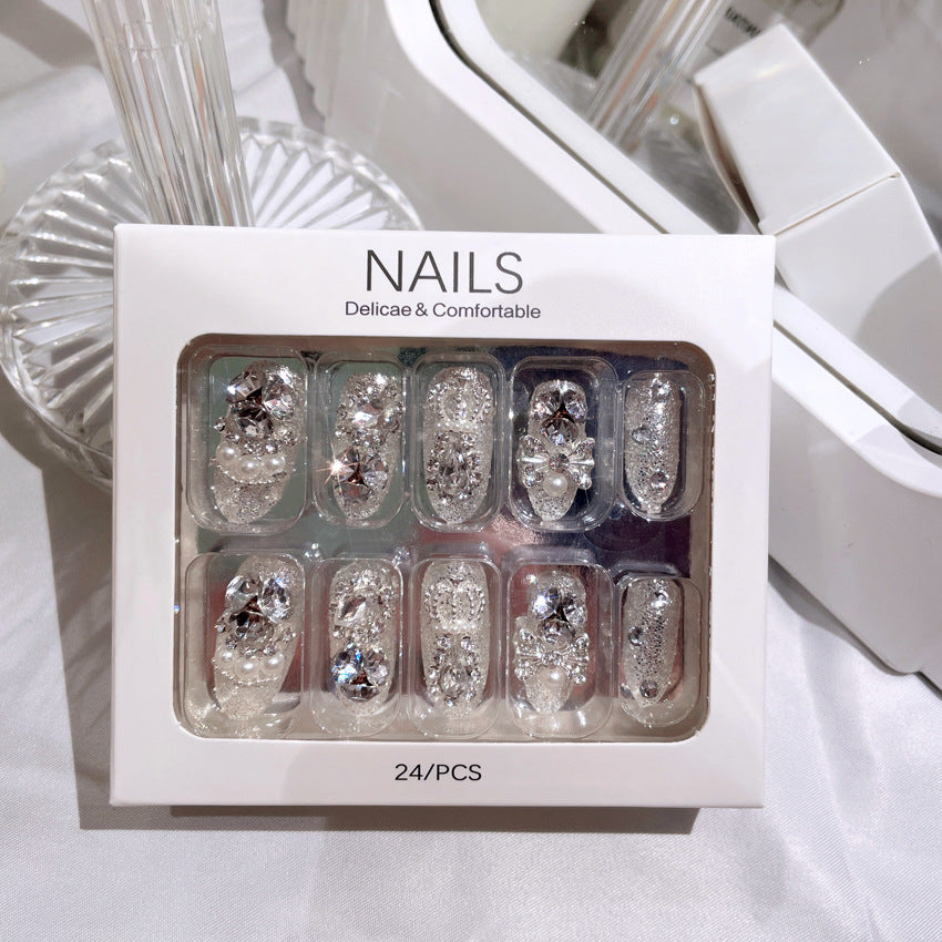 【24 Pcs】Silver Glitter Rhinestone Press-On Nails
