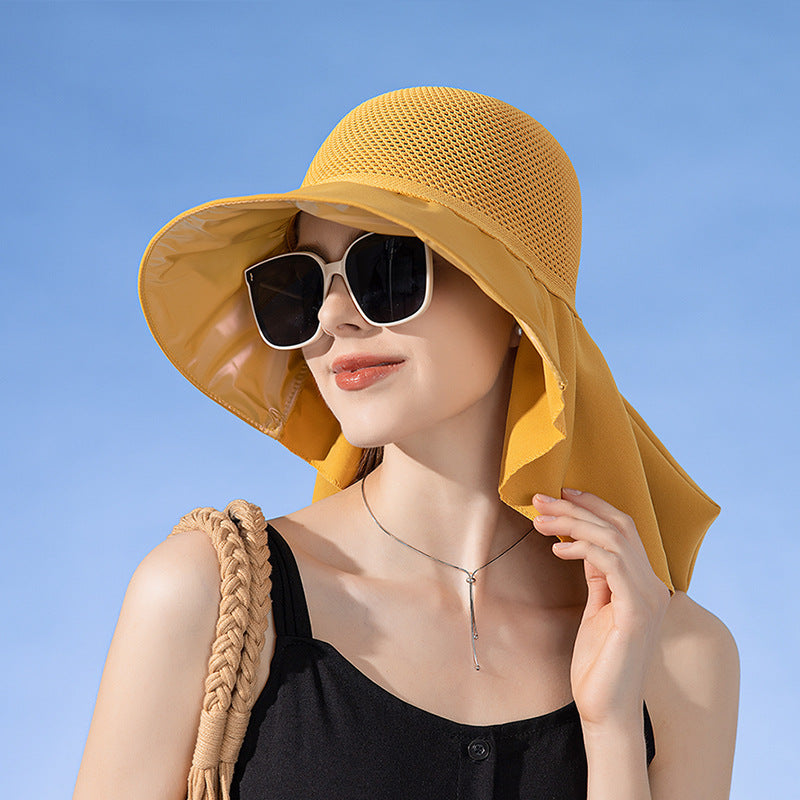High Quality-Wide-brimmed sun protection fisherman's hat with a shawl and breathable cap top