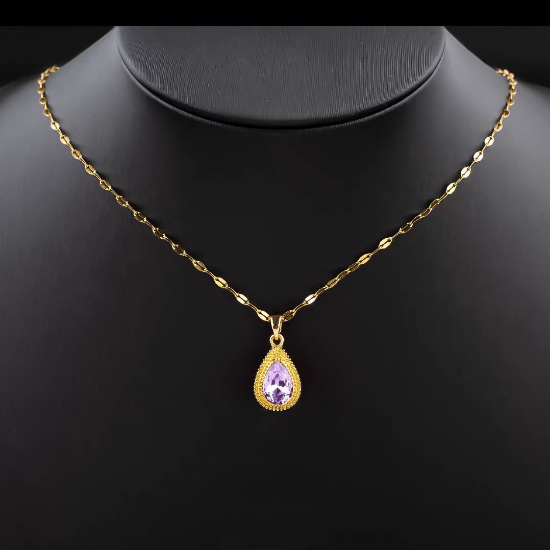 Purple Water Drop Locket Chain