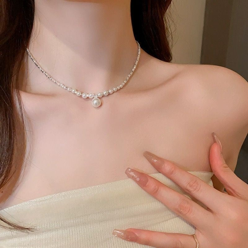 Handmade Silver Bead Pearl Necklace