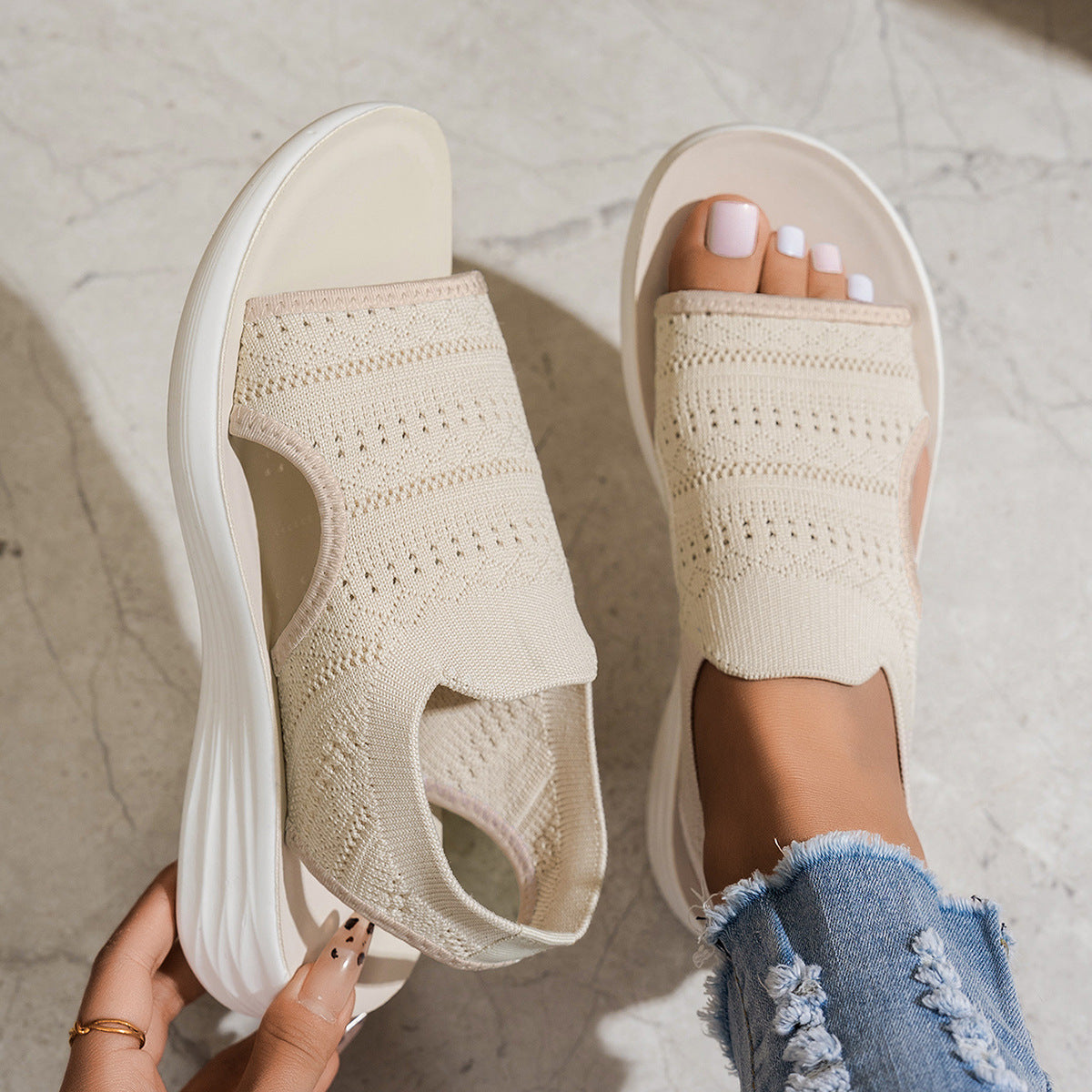 Women's Hollow-Out Knit Platform Sport Sandals