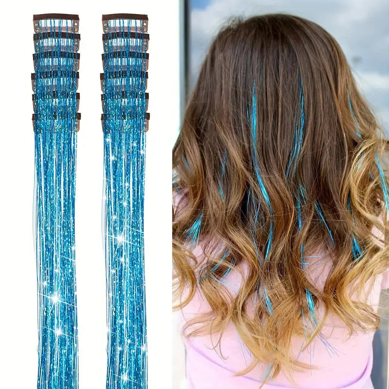 【12-Pack】Clip-in Laser Color Strands for Hair
