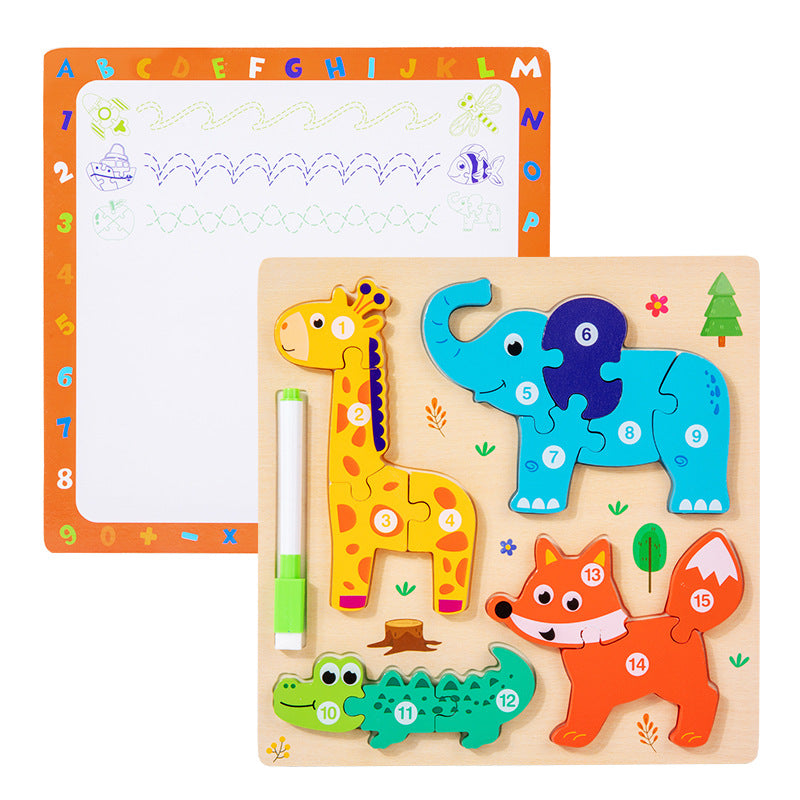 Children's 3D Wooden Puzzle Toy, Front Assembly + Back Drawing