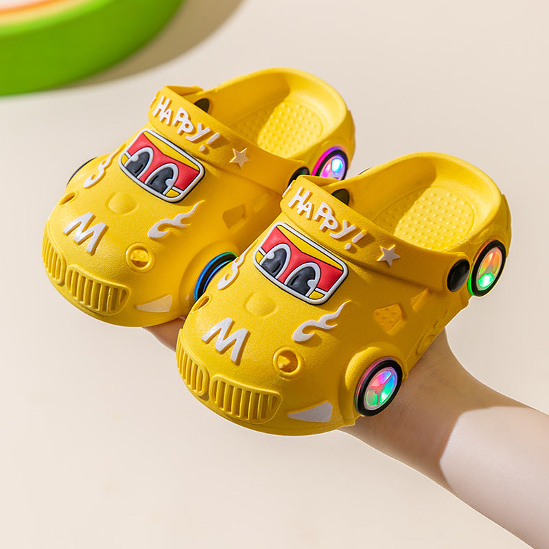 Children's non-slip soft-sole light-up sandals with cartoon car design