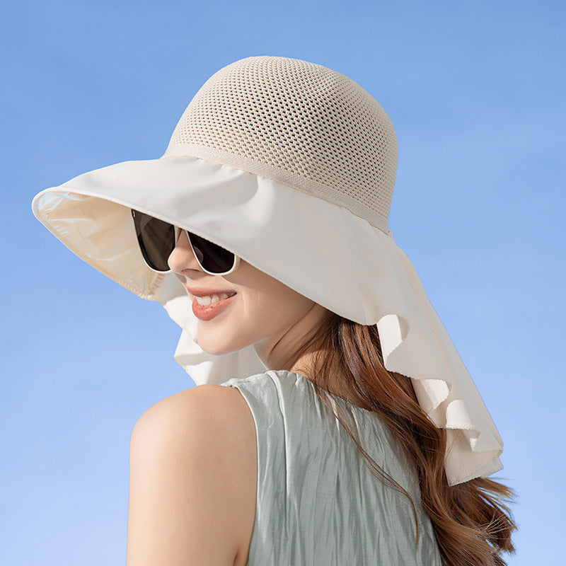 High Quality-Wide-brimmed sun protection fisherman's hat with a shawl and breathable cap top
