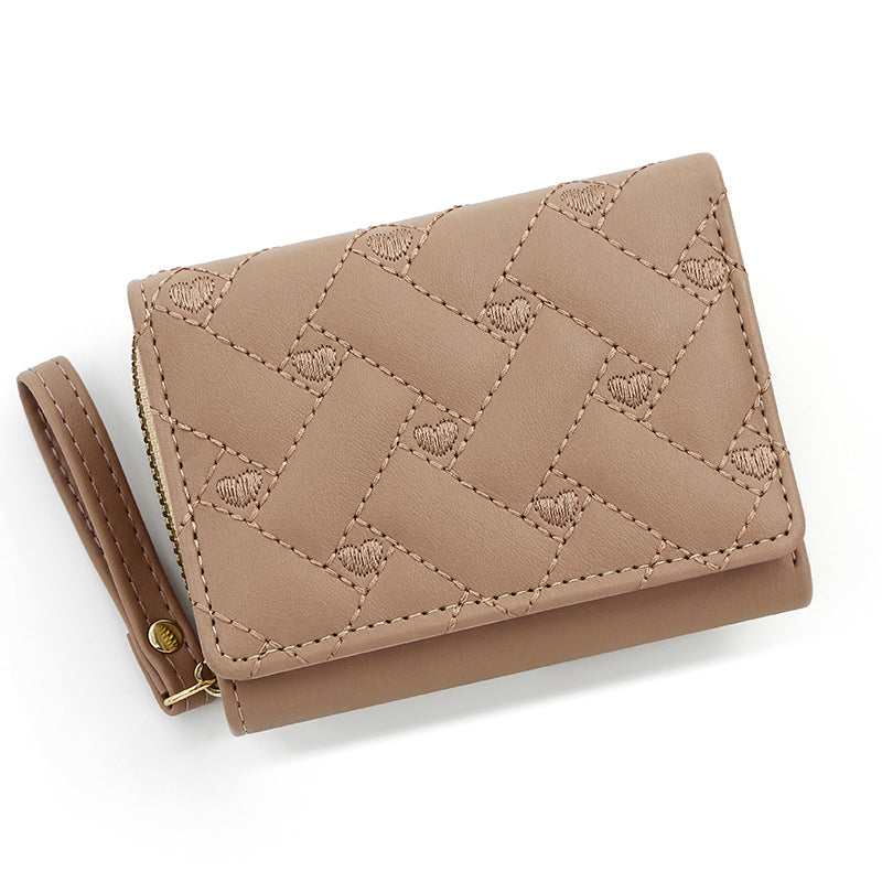 Women's embroidered heart Leather wallet, trifold bag, card holder