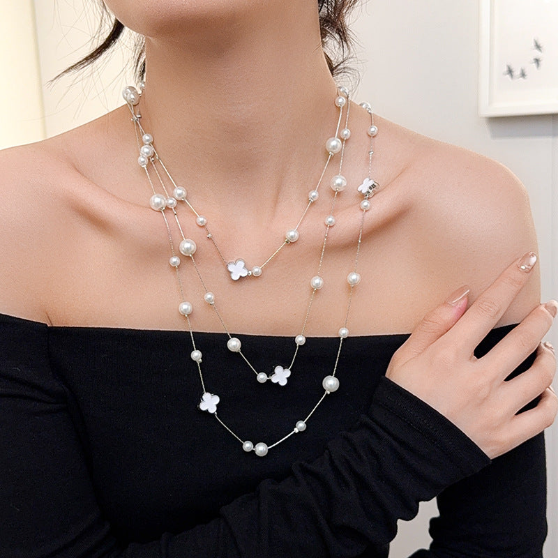 Korean fashion multi-layered pearl necklace