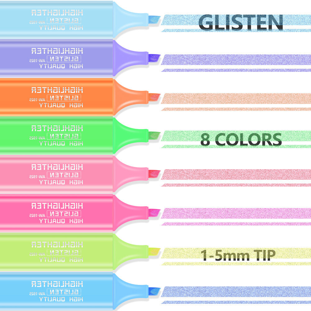 【8 PCS】Glitter multi-color highlighter pen set, children's painting graffiti pen, focus marker pen
