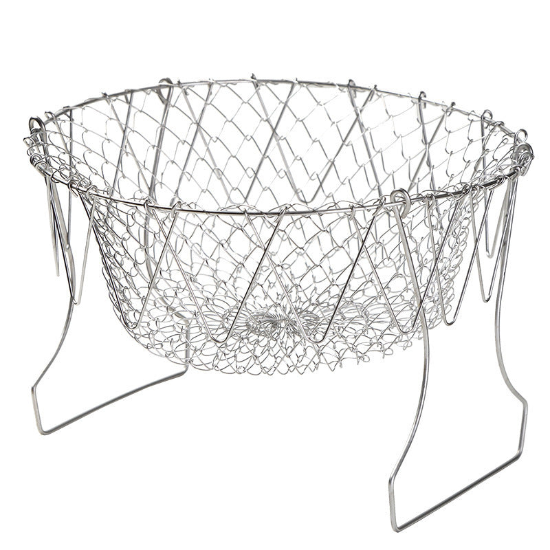Stainless Steel Foldable Fry Basket – Multi-Purpose Oil & Water Draining Kitchen Tool