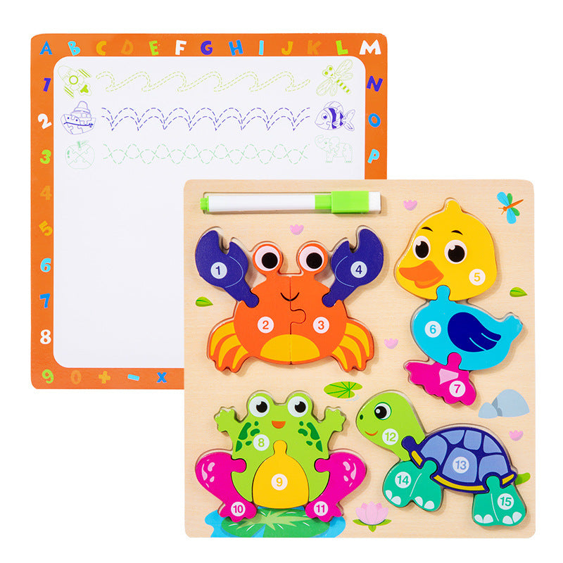 Children's 3D Wooden Puzzle Toy, Front Assembly + Back Drawing
