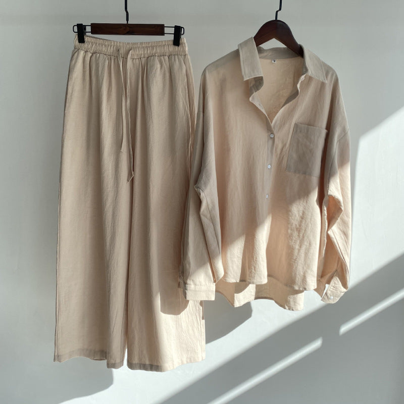 Women's Spring Cotton and Linen Shirt 2-Piece Set