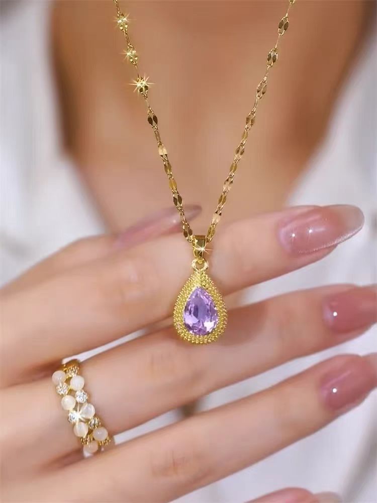 Purple Water Drop Locket Chain