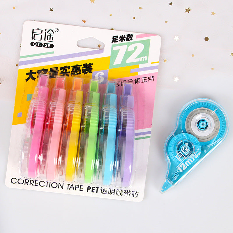 【6PCS】72m Cute Transparent Large Capacity Correction Tape with Practical Stationery for Daily Use By Students