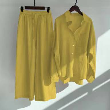 Women's Spring Cotton and Linen Shirt 2-Piece Set