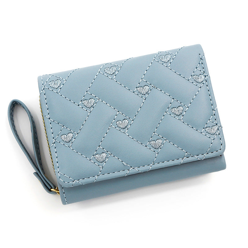 Women's embroidered heart Leather wallet, trifold bag, card holder