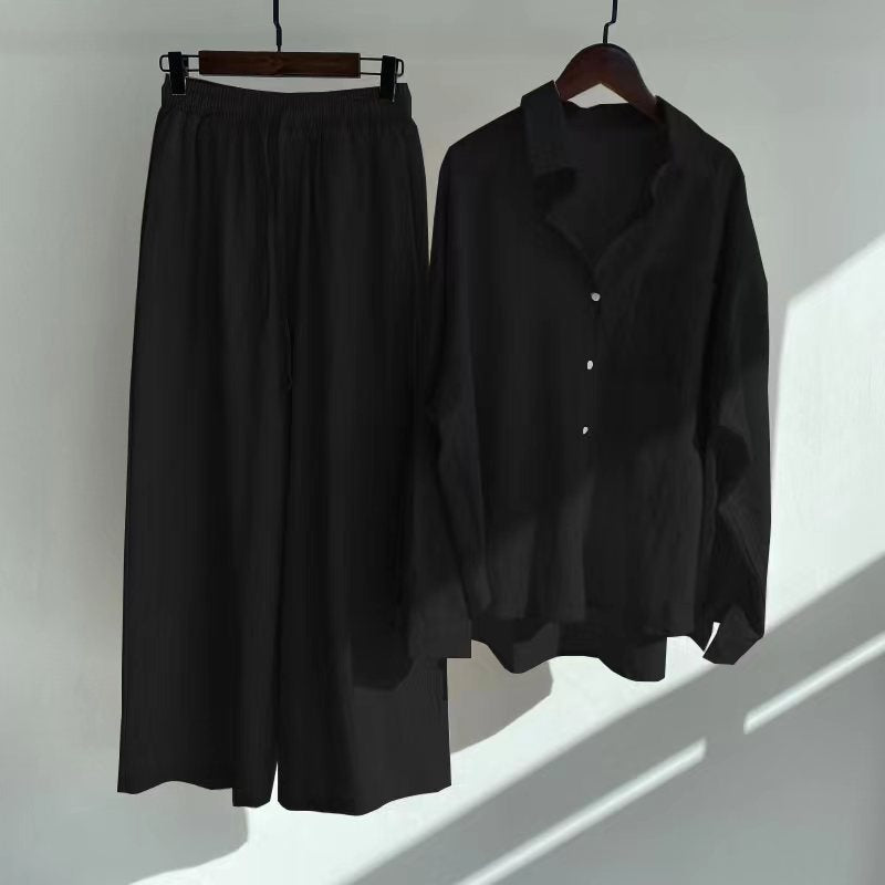 Women's Spring Cotton and Linen Shirt 2-Piece Set