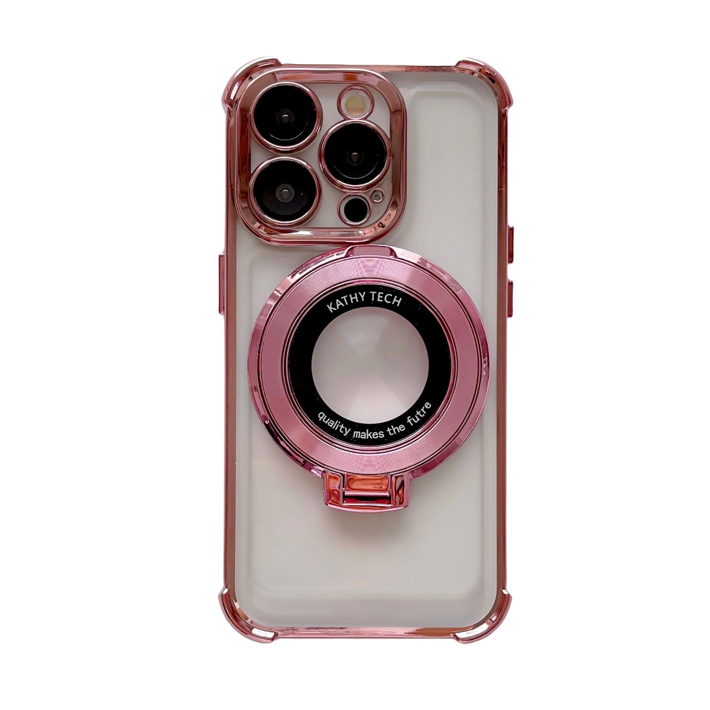 Magnetic Phone Case with Kickstand for iPhone – Electroplated Hard Back & 4-Corner Airbag Protection