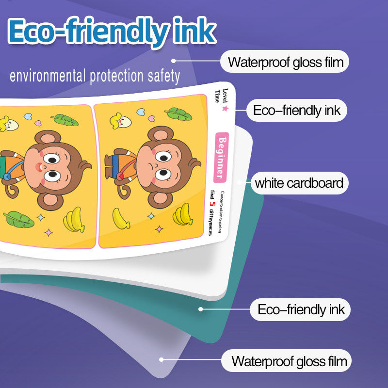 "Find the Difference" Cartoon Game Cards For Children, 64 Pcs,Children's Thinking Training Picture Book