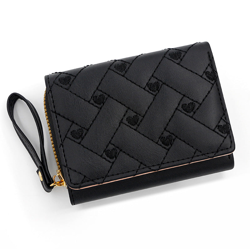 Women's embroidered heart Leather wallet, trifold bag, card holder