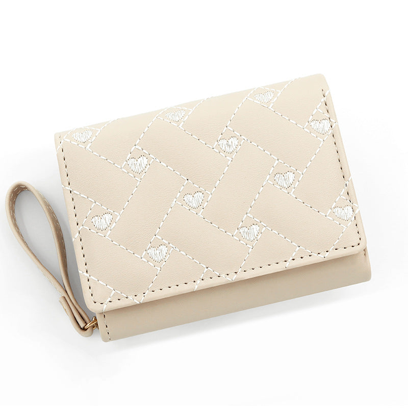 Women's embroidered heart Leather wallet, trifold bag, card holder
