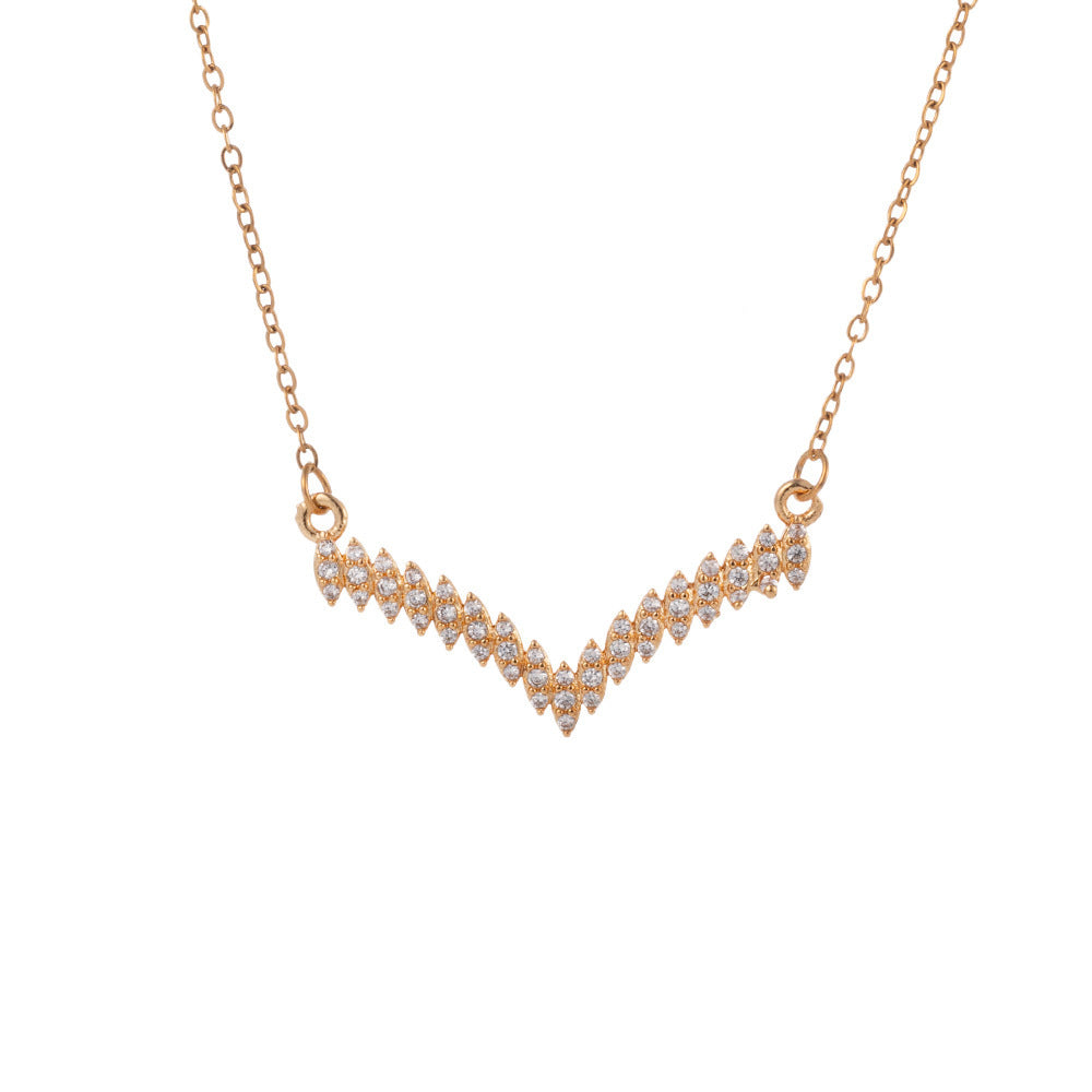 Minimalist V-Shaped Titanium Steel Necklace with Zircon Inlay