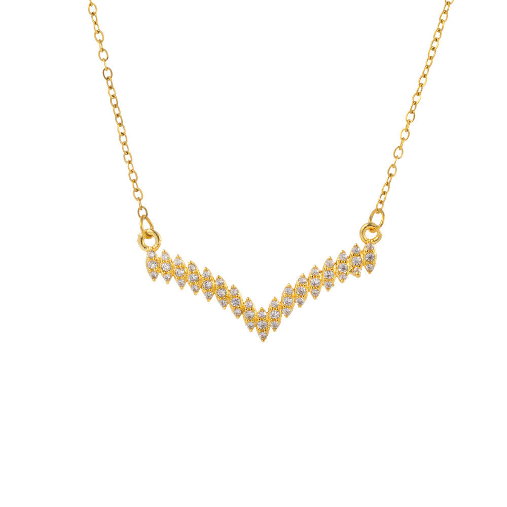 Minimalist V-Shaped Titanium Steel Necklace with Zircon Inlay